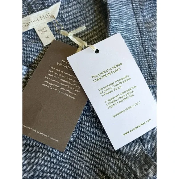 NWT Garnet Hill Classic Linen Shirt Dress Size 14 Button Up Collared Sleeveless - Picture 10 of 13